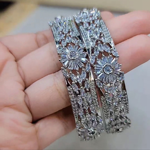 Gorgeous Cz Diamond White Gold Bangles | Indian Bangle size 2.6 inches - Picture 1 of 4